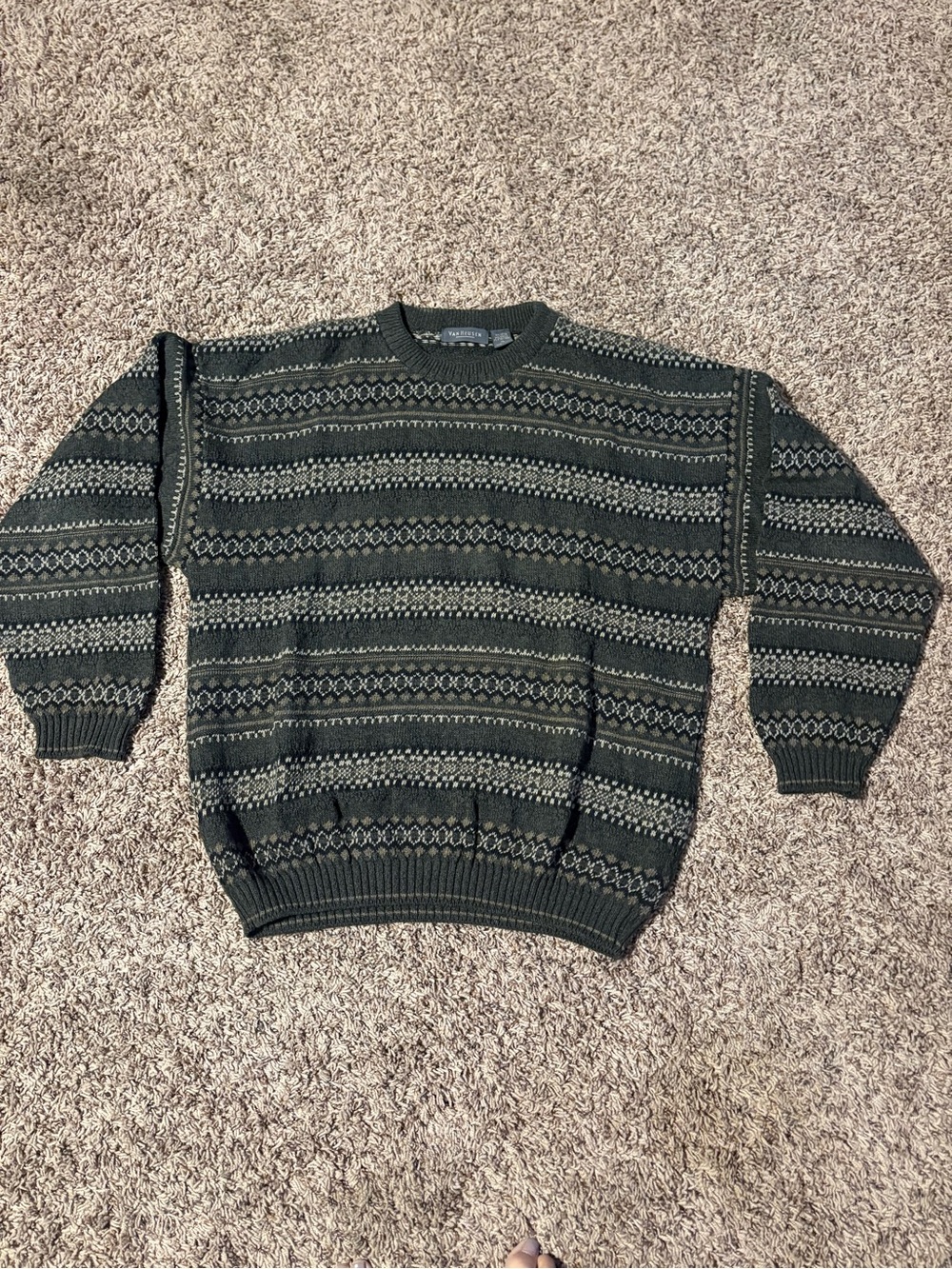 Van Heusen Dark Green Patterned Crewneck Sweater